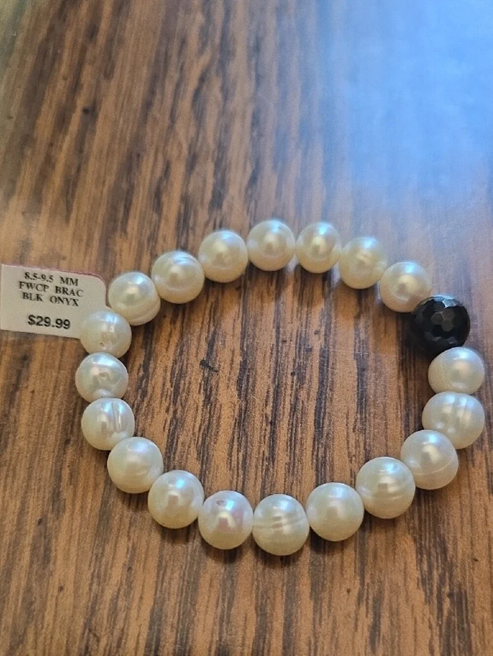 NWT Pearl Bead Stretch Bracelet Set with Cross Accent - White and Silver